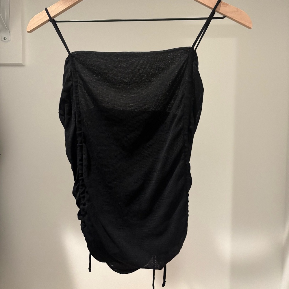 Urban Outfitters Black Ruched Mesh Cami Top, Size M (Fits S–M)